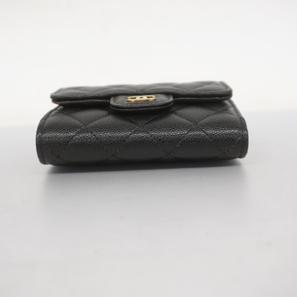 CHANEL Tri-fold Wallet Matelasse Caviar Skin Black Champagne - Picture 2 of 9